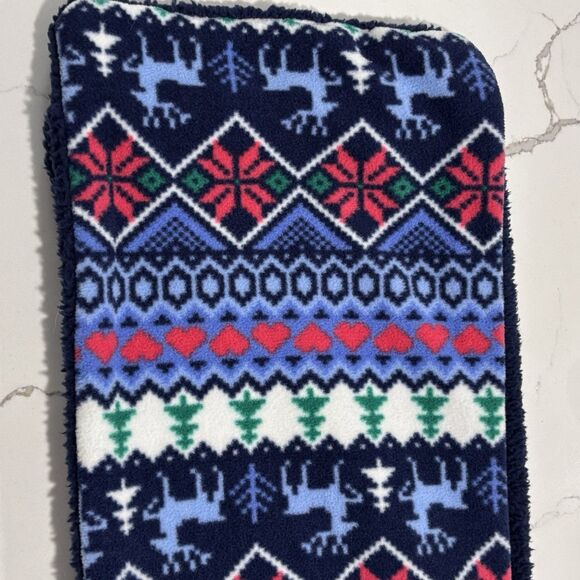 LANDS' END Women's Fleece Fair Isle Print Reindeer Snowflakes Scarf Gloves Set 7 - Picture 9 of 16